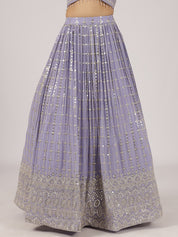 Lavender Mirror Work Lehenga with Embroidered Blouse & Sheer Dupatta