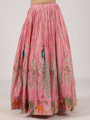 Stunning Pink Silk Lehenga with Peacock & Floral Embroidery