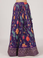 Royal Purple Floral Print Lehenga with Embroidered Blouse