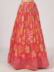 Vibrant Multi-Pink Satin Silk Lehenga with Embroidered Blouse