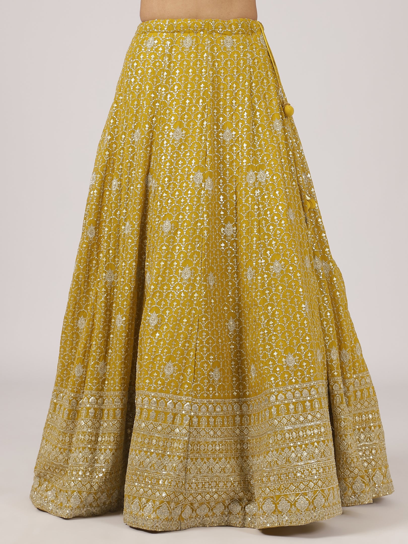 Mustard Yellow Georgette Zari Embroidered Lehenga