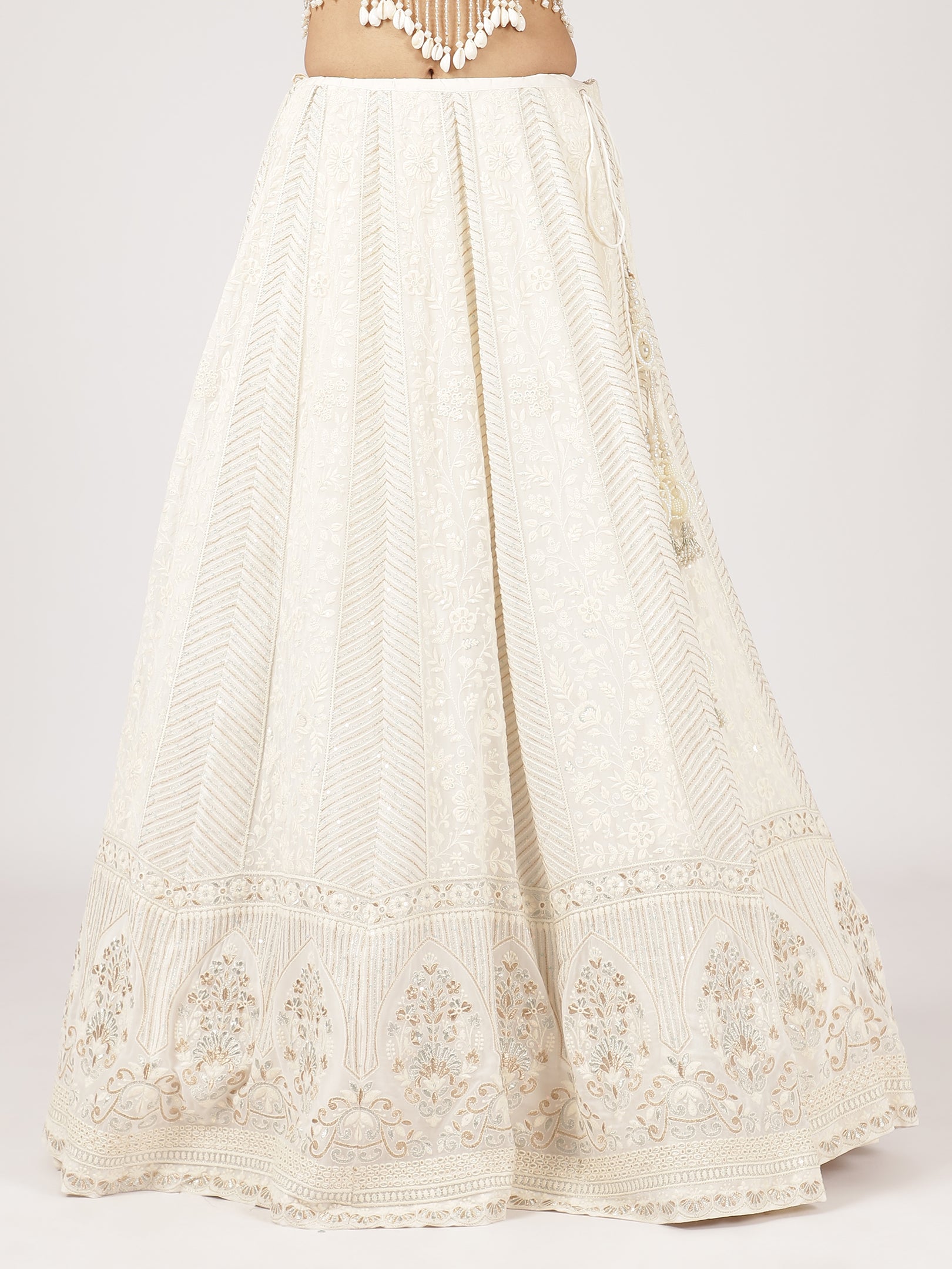 Ethereal Cream Embroidered Lehenga with Mirror Work Blouse