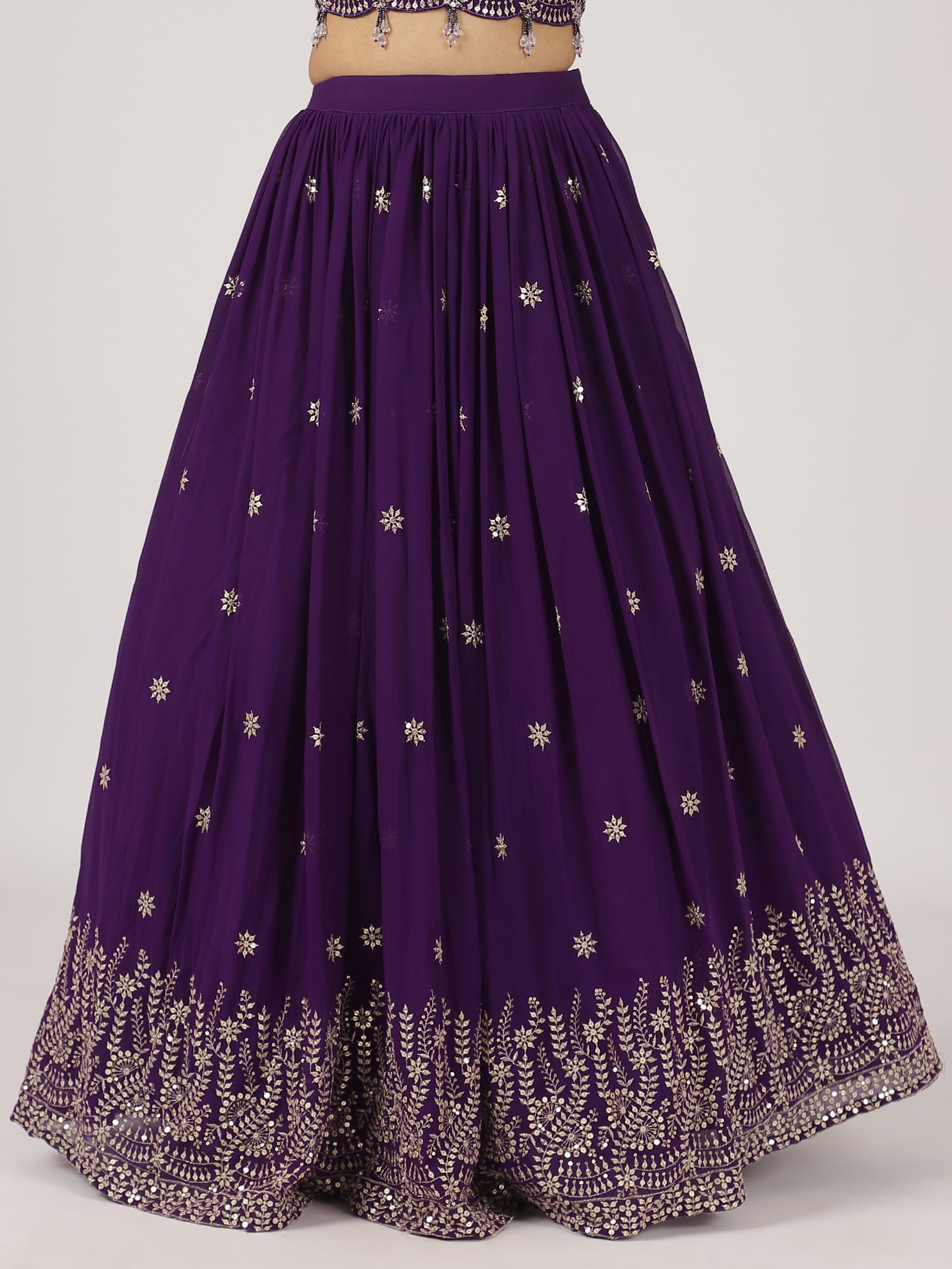 Royal Purple Embroidered Lehenga Set with Mirror Work Blouse & Net Dupatta