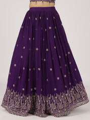 Royal Purple Embroidered Lehenga Set with Mirror Work Blouse & Net Dupatta