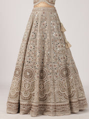 Elegant Beige Netted Lehenga with Intricate Mirror Work Blouse & Skirt