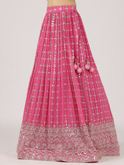 Fuchsia Pink Mirror Work Lehenga with Embroidered Blouse & Dupatta