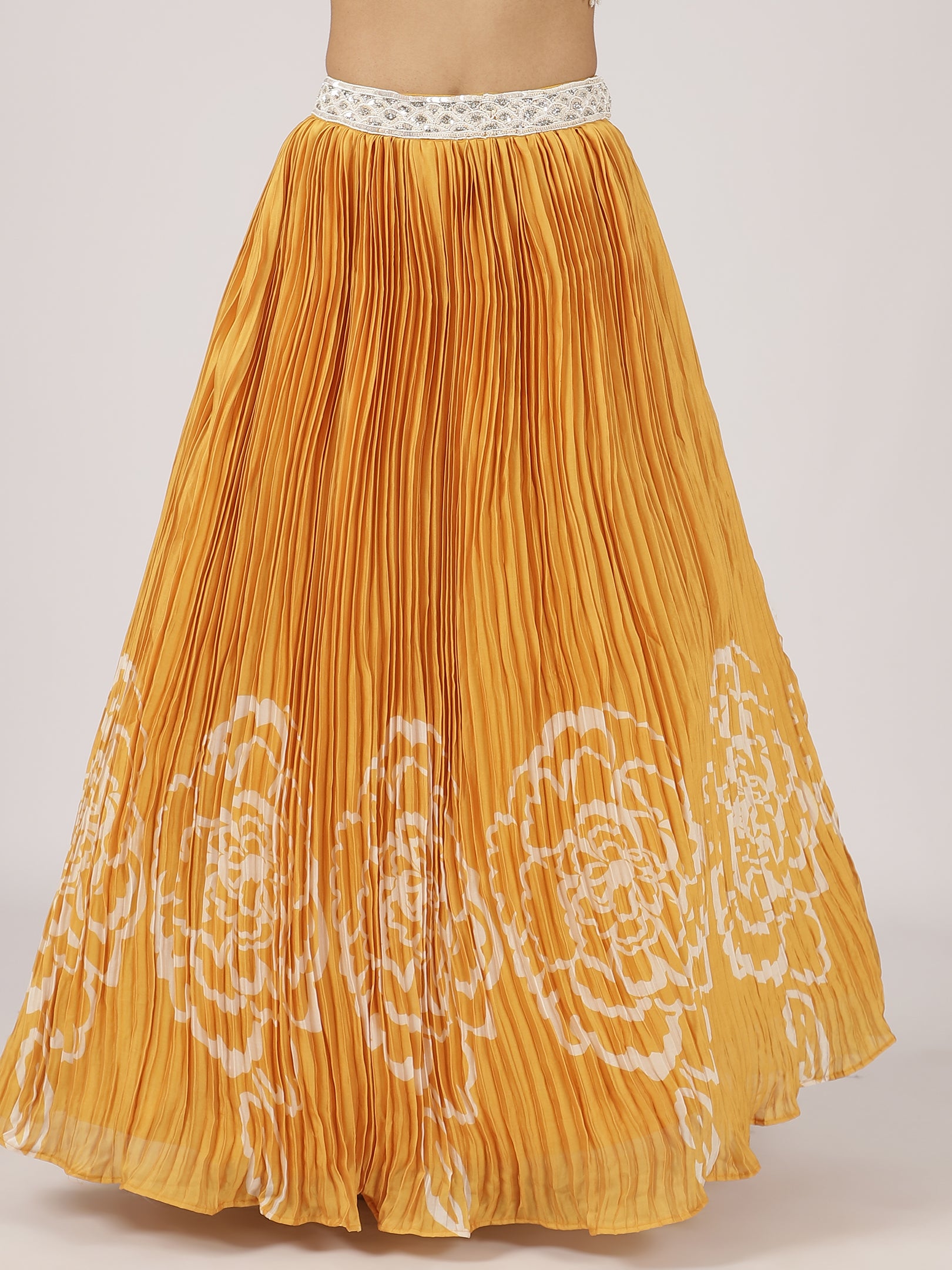 Radiant Mustard Pleated Lehenga with Embroidered Blouse & Sheer Dupatta