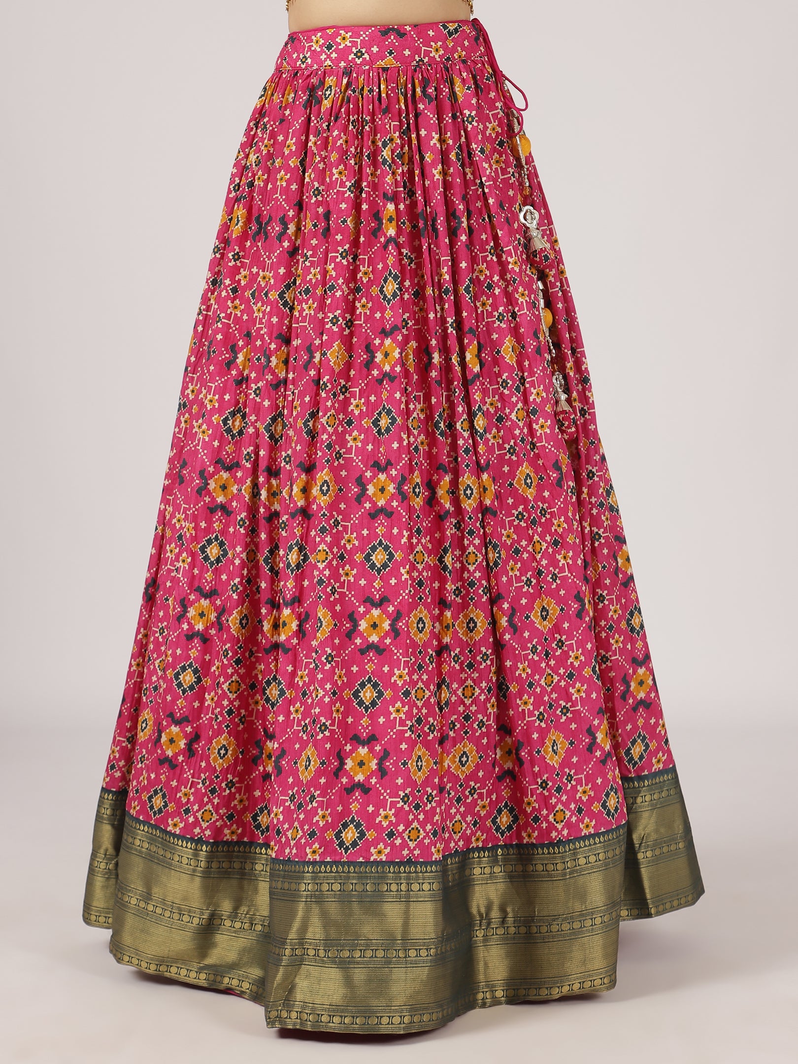 Vibrant Pink & Mustard Cotton Silk Lehenga with Embroidered Mirror Work