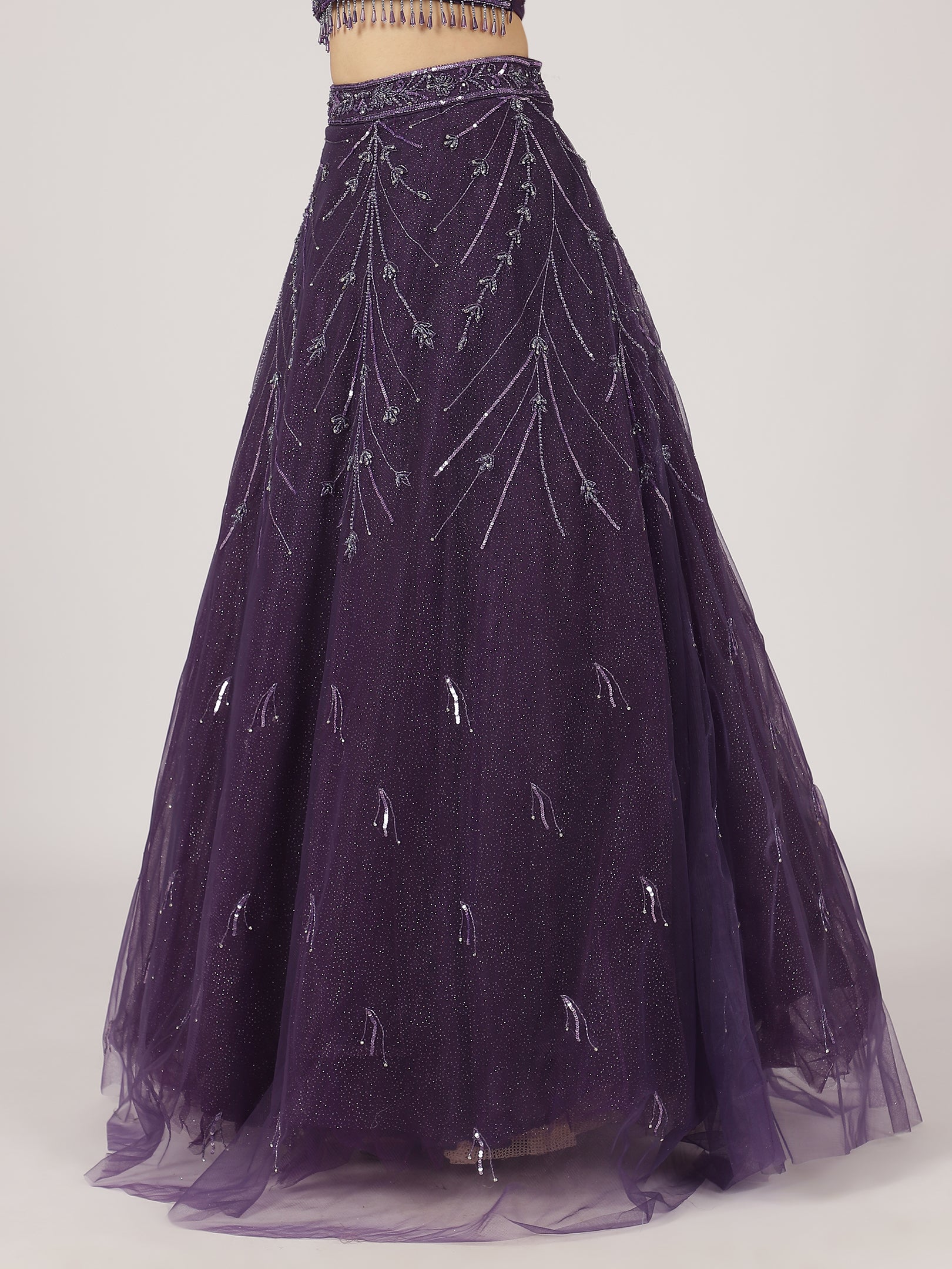 Regal Purple Embroidered Net Lehenga with Sequin Detailing