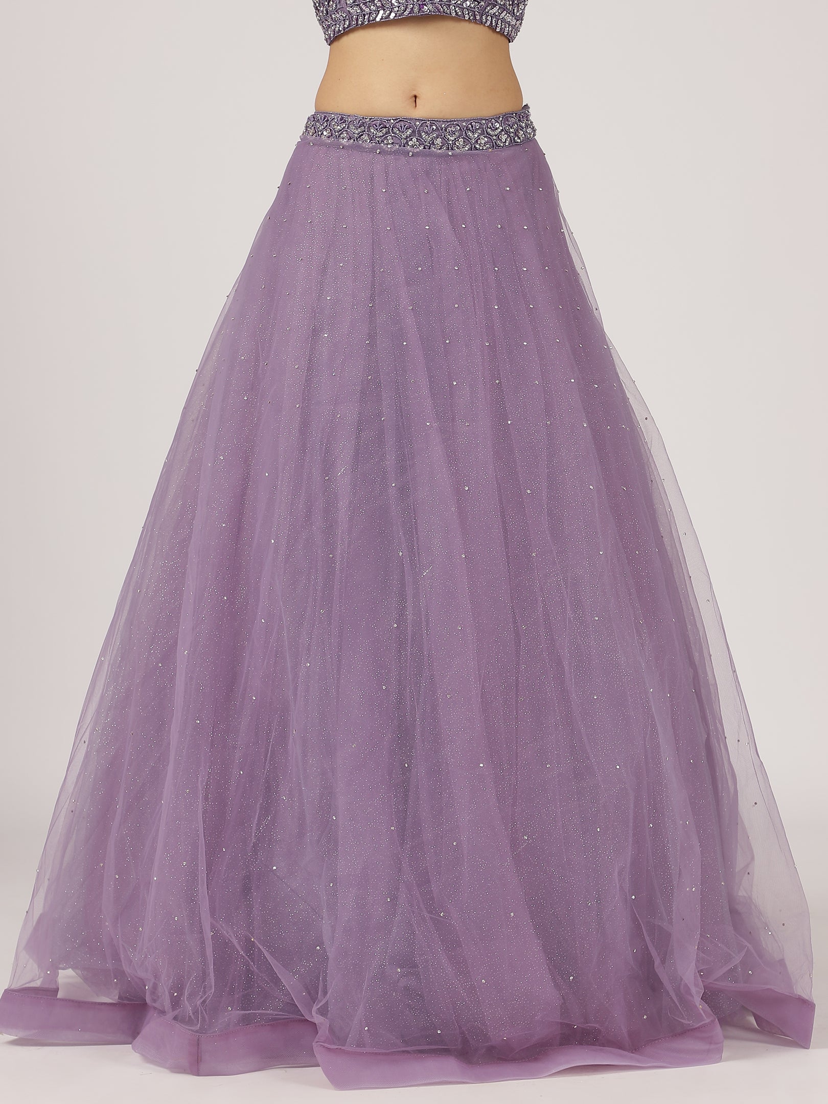 Lavender Net Lehenga with Intricate Sequin & Embroidery Work