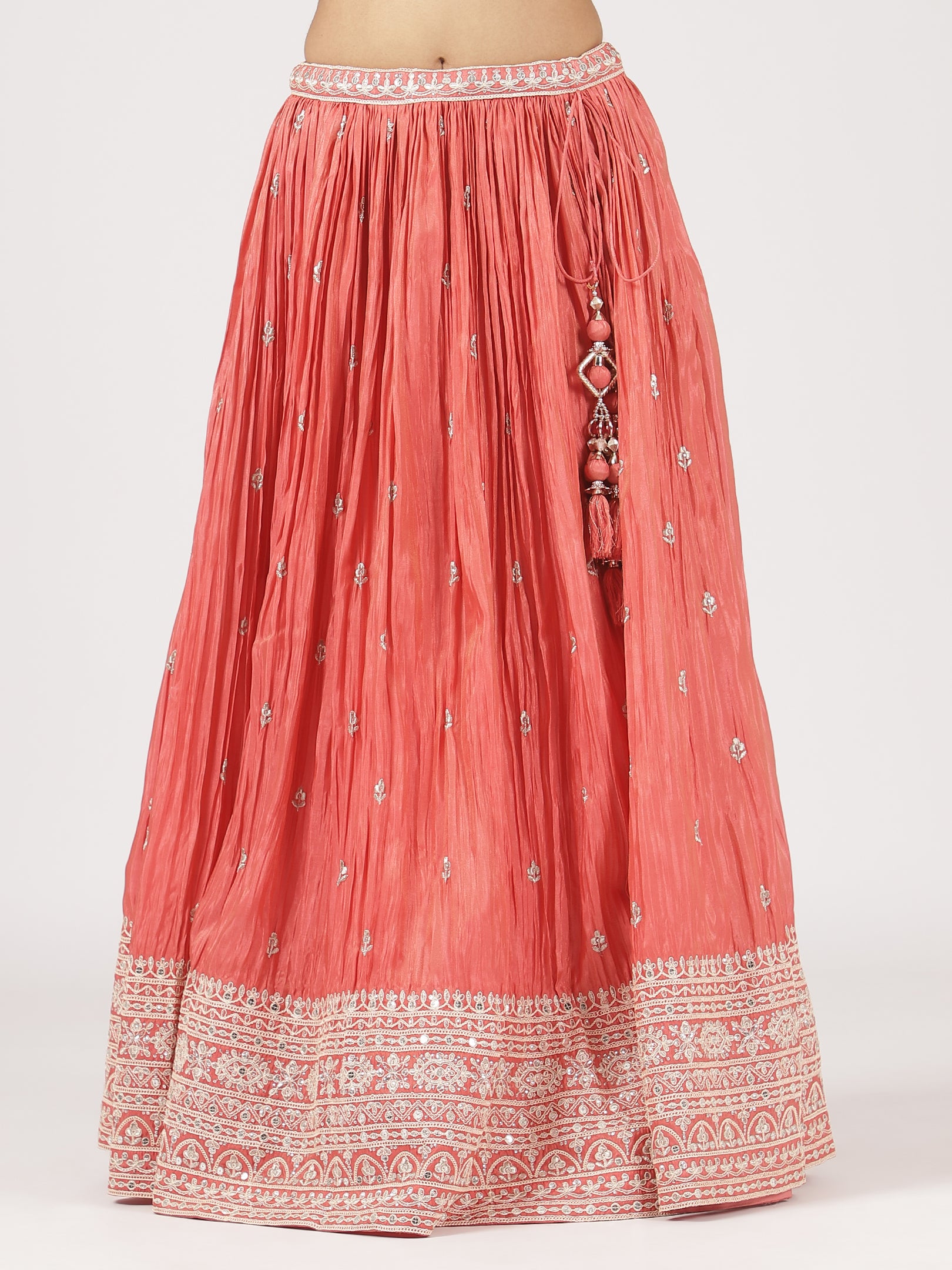 Elegant Peach Raw Silk Lehenga with Sequin Embroidered Blouse