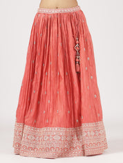 Elegant Peach Raw Silk Lehenga with Sequin Embroidered Blouse