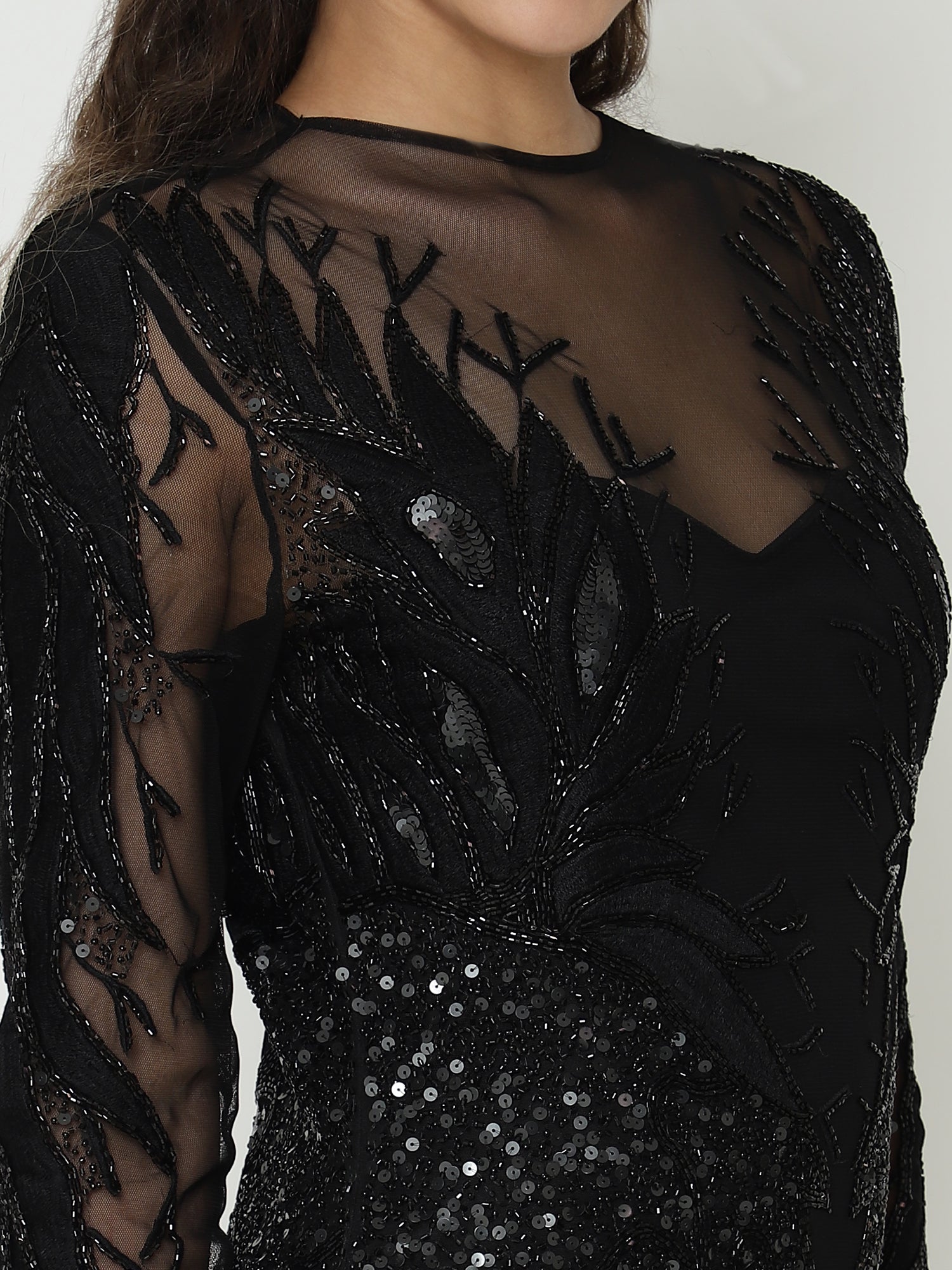 Elegant Black Full Sleeve Gowns  with Knitted Sequin Work