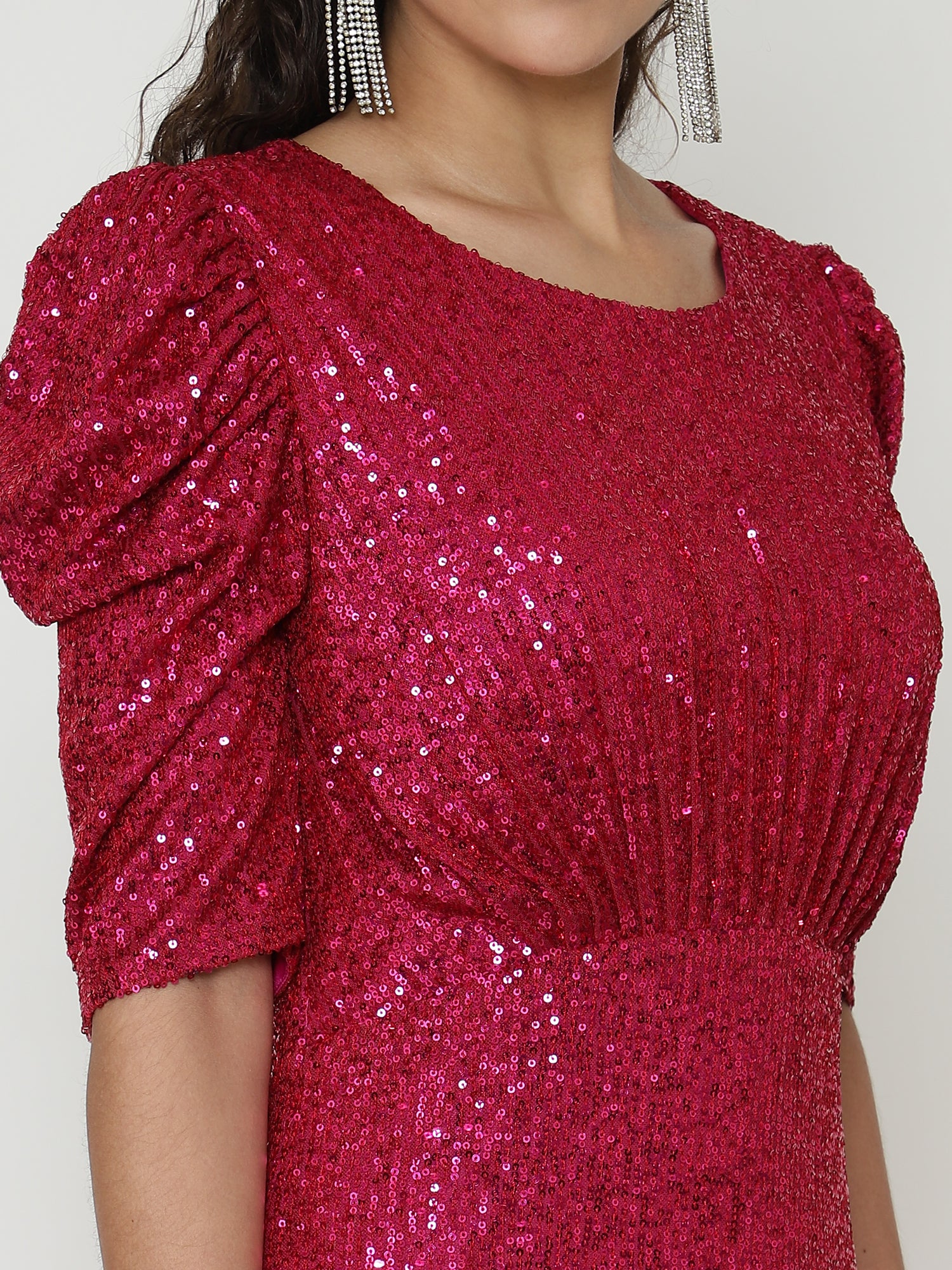 Elegant Magenta Gowns  with Knitted Sequin Work