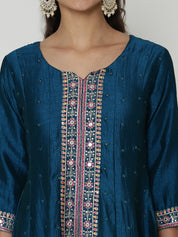 Elegant Blue Salwar Suit with Floral Embroidered Dupatta & Matching Pants