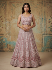 Dusty Pink Net Lehenga Choli with Sequin Floral Embroidery