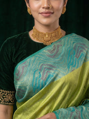 Lime Green Kanchipuram Silk Saree with Sea Green Woven Pallu