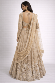 Champagne Beige Embroidered Bridal Lehenga Set with Pearl & Sequin Work
