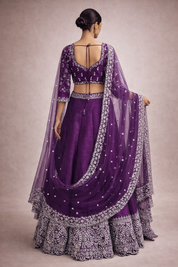 Royal Purple Hand-Embroidered Raw Silk Lehenga Set with Couture Jacket & Dupatta