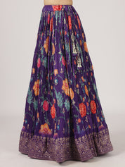 Royal Purple Floral Print Lehenga with Embroidered Blouse