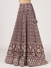 Maroon & Ivory Threadwork Lehenga Set with Embellished Blouse & Net Dupatta