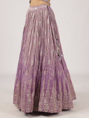 Elegant Lavender Sequined Lehenga with Embellished Blouse and Brocade Dupatta