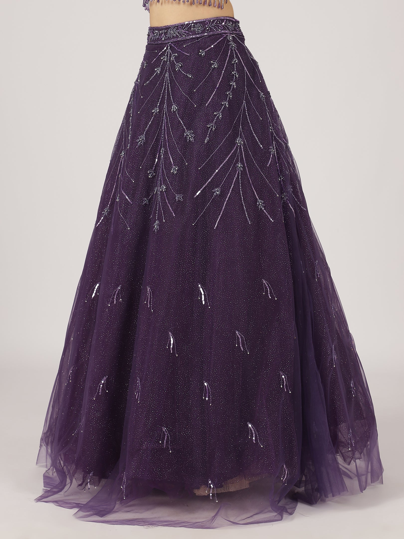 Regal Purple Embroidered Net Lehenga with Sequin Detailing