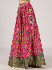 Vibrant Pink & Mustard Cotton Silk Lehenga with Embroidered Mirror Work