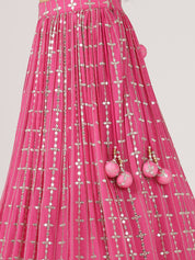 Fuchsia Pink Mirror Work Lehenga with Embroidered Blouse & Dupatta