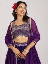 Royal Purple Embroidered Lehenga Set