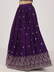 Royal Purple Embroidered Lehenga Set with Mirror Work Blouse & Net Dupatta