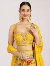 Mustard Yellow Floral Embroidered Lehenga Set