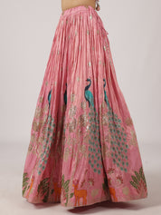 Stunning Pink Silk Lehenga with Peacock & Floral Embroidery