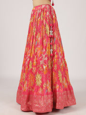 Vibrant Multi-Pink Satin Silk Lehenga with Embroidered Blouse