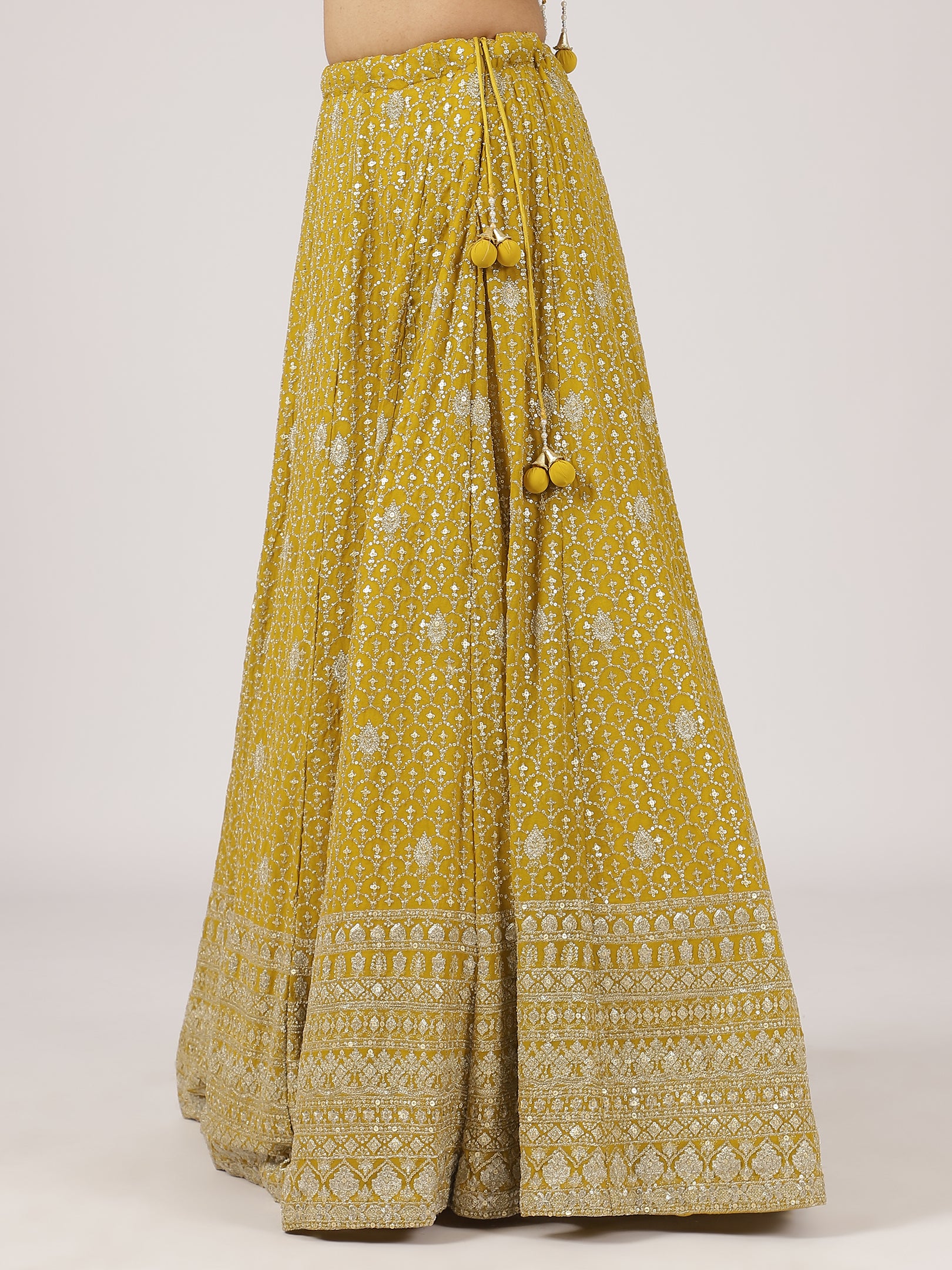 Mustard Yellow Georgette Zari Embroidered Lehenga