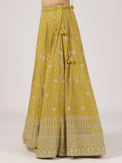 Mustard Yellow Georgette Zari Embroidered Lehenga