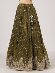 Elegant Olive Green Silk Lehenga with Intricate Embroidery