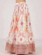 Elegant White & Pink Silk Lehenga with Embroidery & Sequins Work