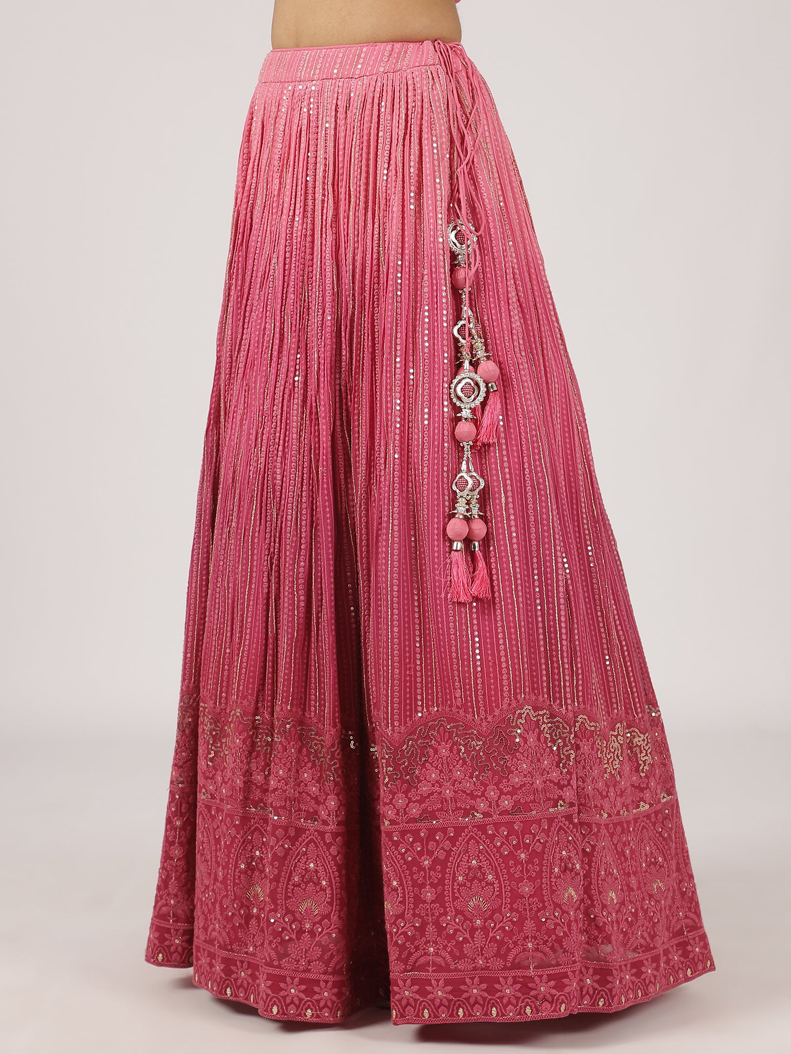 Stunning Pink Georgette Lehenga with Intricate Embroidery & Sequins Work