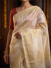 Cream Banarasi Weave Kasavu Style Saree with Zari Border