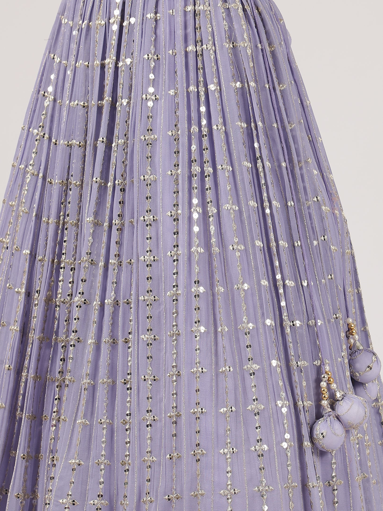 Lavender Mirror Work Lehenga with Embroidered Blouse & Sheer Dupatta