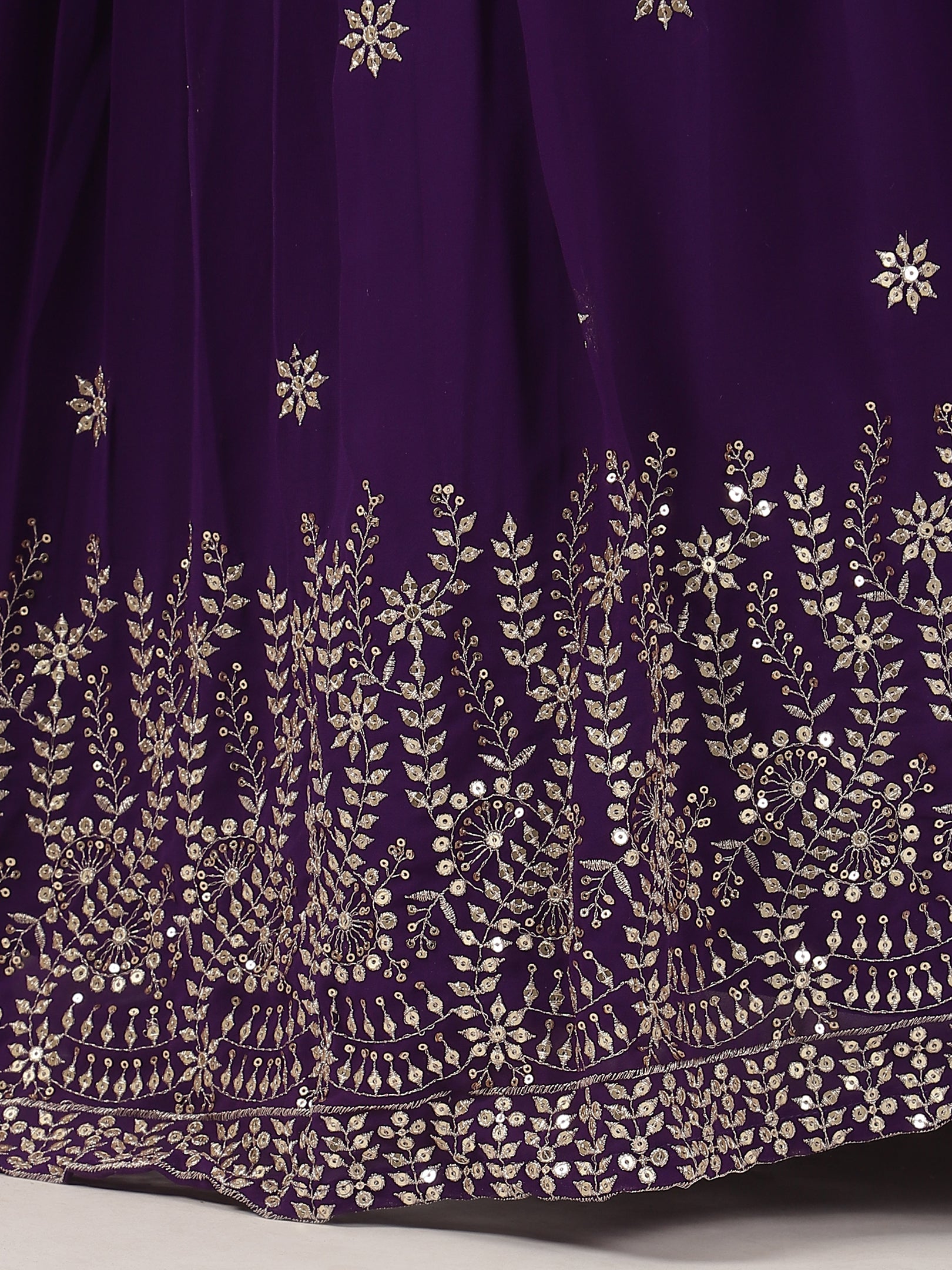 Royal Purple Embroidered Lehenga Set with Mirror Work Blouse & Net Dupatta