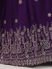 Royal Purple Embroidered Lehenga Set with Mirror Work Blouse & Net Dupatta