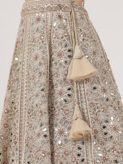 Elegant Beige Netted Lehenga with Intricate Mirror Work Blouse & Skirt