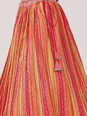 Pink & Orange Bandhani Lehenga Set with Embroidered Blouse & Dupatta