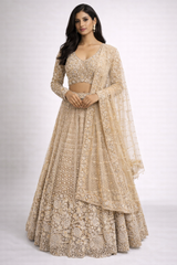 Champagne Beige Embroidered Bridal Lehenga Set with Pearl & Sequin Work