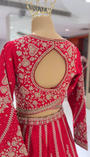 DIVA Deep Red Embroidered Bridal Lehenga Set
