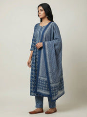 DIVA Navy Blue Floral Paisley Block Print Cotton Salwar Suit | Ethnic Indian Kurta Set for Women