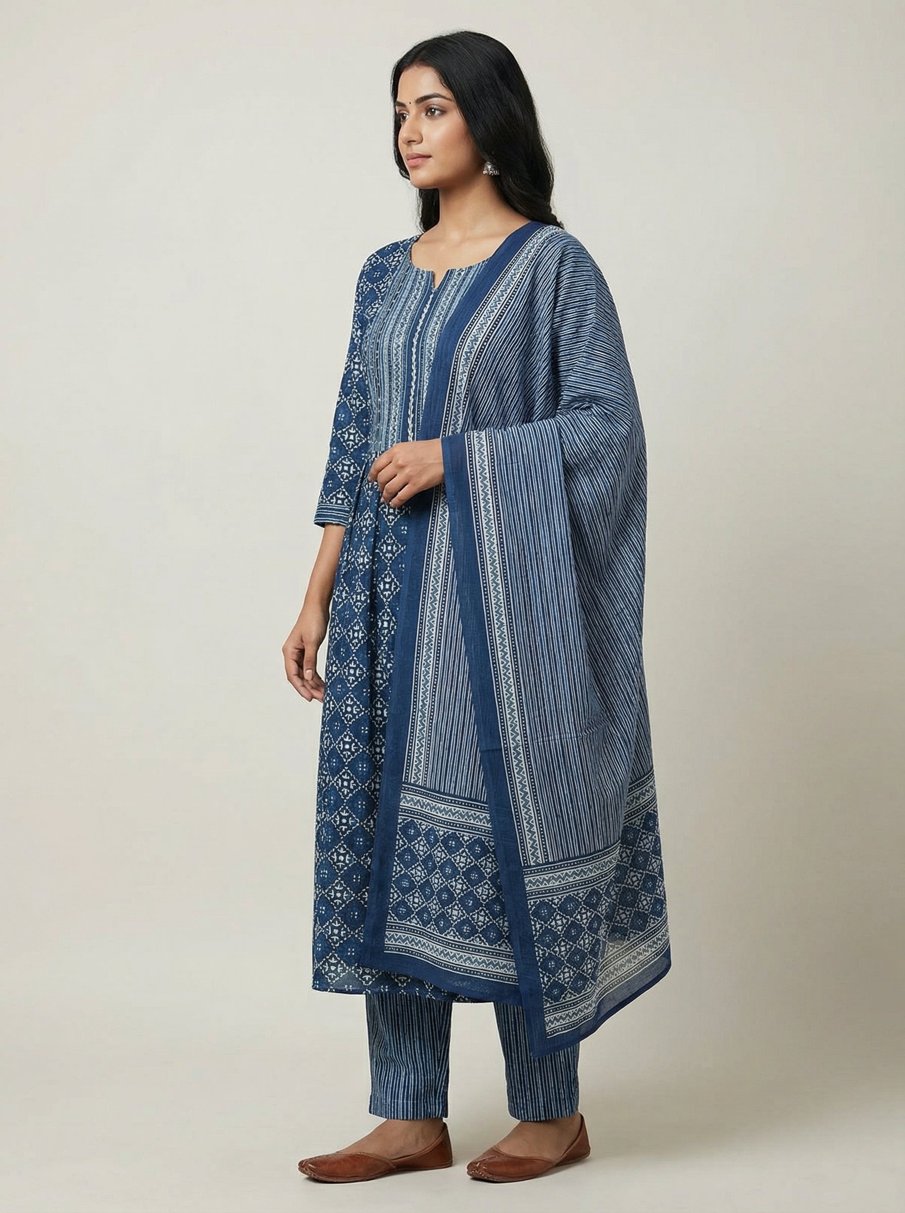 DIVA Navy Blue Floral Paisley Block Print Cotton Salwar Suit | Ethnic Indian Kurta Set for Women