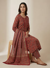 DIVA Maroon Floral Block Print Cotton Salwar Suit | Ethnic Indian Kurta Set for Women